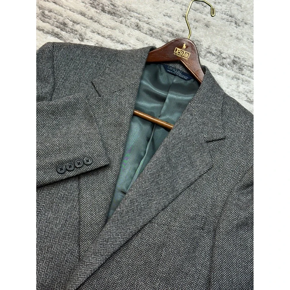 Polo Ralph Lauren Coat Men 40R Gray Herringbone Wool/Cashmere Blazer Vintage USA